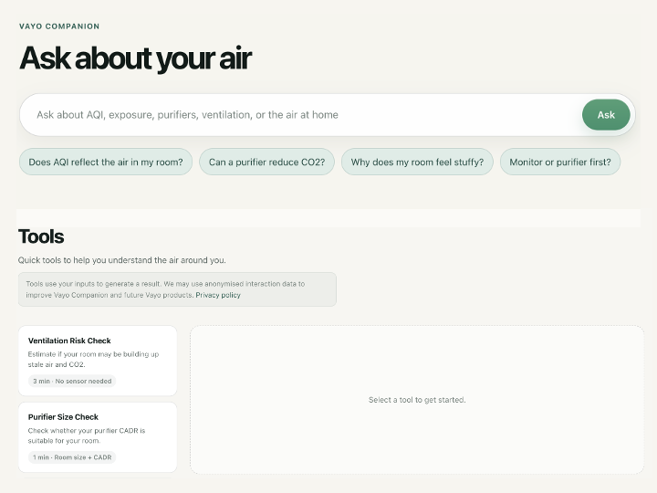 Vayo Companion — practical answers about air quality